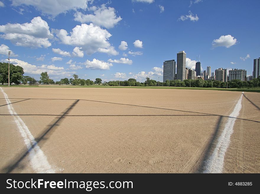 Inner city baseball field in Chicago