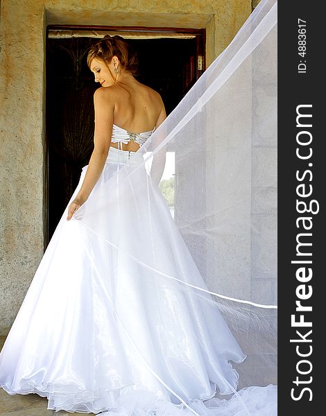 Bride standing in her wedding dress. Bride standing in her wedding dress