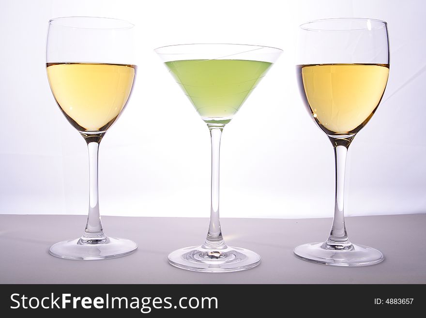 Wine and martini glasses in studio light. Wine and martini glasses in studio light