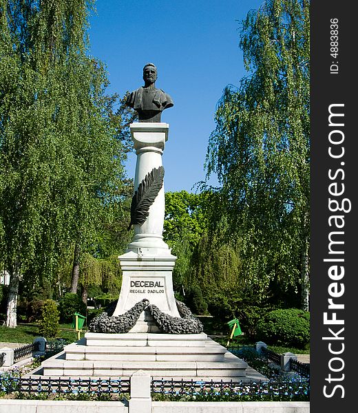 Decebal was a king of Dacia (originally named Diurpaneus) and he ruled the dacians in 87â€“106. After three wars against Roman Empire, he was defeted in 106, and Dacia was integrated in Empire. This statue is located in Drobeta Turnu-Severin city, in the central park. Decebal was a king of Dacia (originally named Diurpaneus) and he ruled the dacians in 87â€“106. After three wars against Roman Empire, he was defeted in 106, and Dacia was integrated in Empire. This statue is located in Drobeta Turnu-Severin city, in the central park.