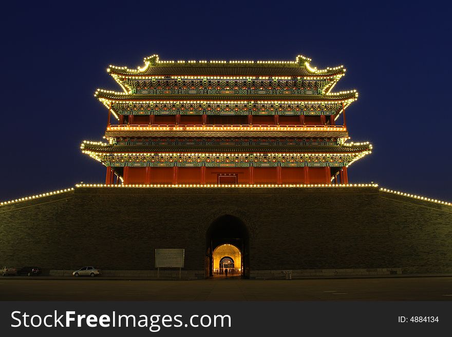 The nightscene of chinese gate tower in beijing