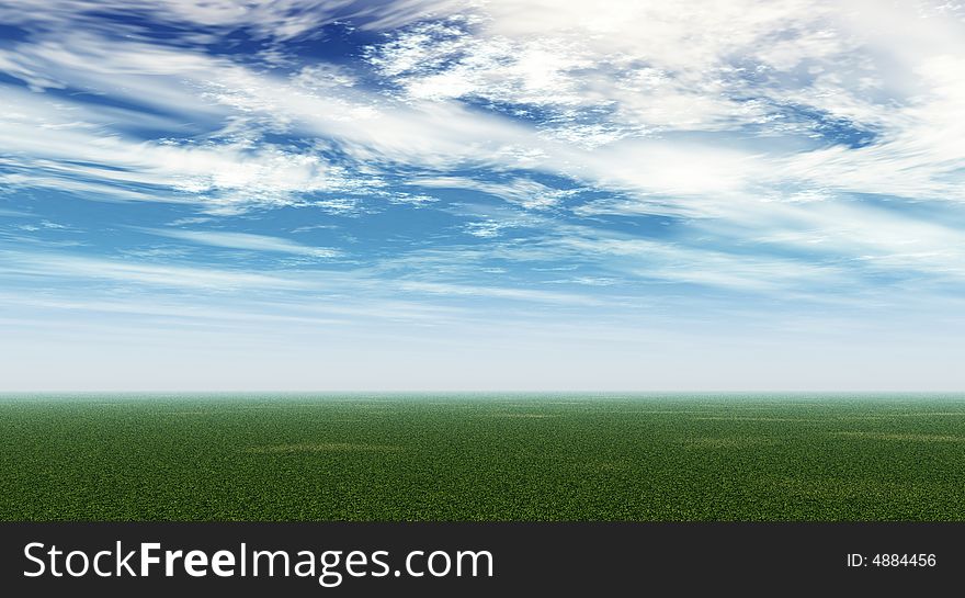 The green field and beautiful white clouds - digital artwork