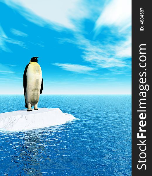 Antarctic penguin on ice - 3d scene