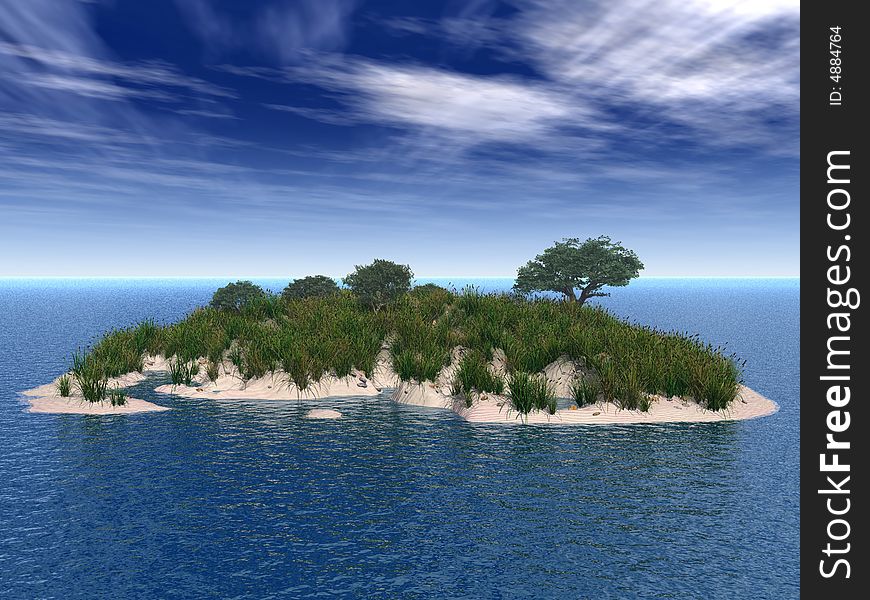 Trees on small lake island - 3d illustration. Trees on small lake island - 3d illustration