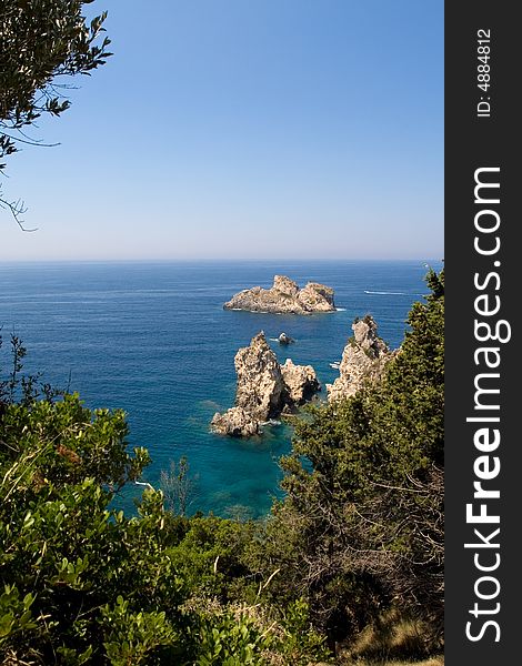 Clear blue waters of Ionian sea in Corfu island. Clear blue waters of Ionian sea in Corfu island