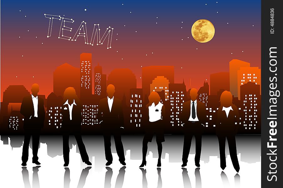Illustration of business people in night