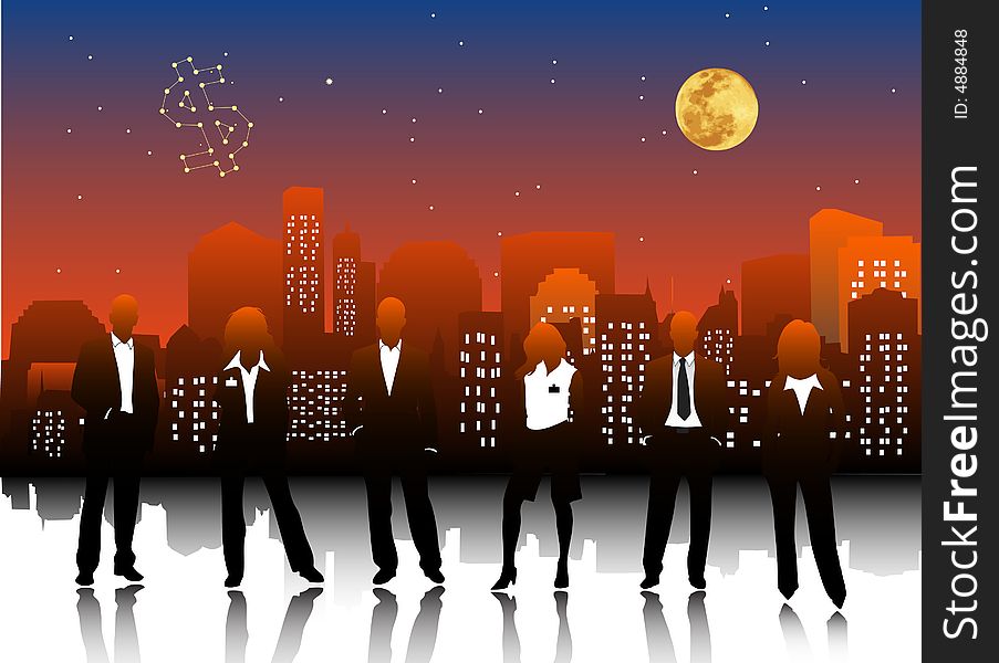 Illustration of business people in night