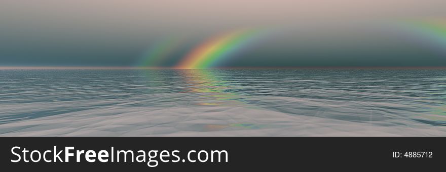 Beautiful rainbow and water panorama