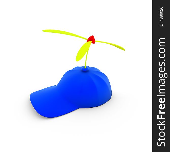 Blue cap with toy propellers on a white background (3D rendering)