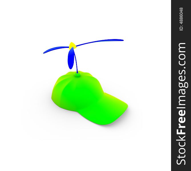 Green cap with toy propellers on a white background (3D rendering)