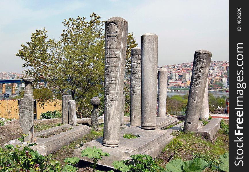Ancient graveyard (probably of Arabic warriors) overlooking Golden Horn, Ayvansaray, Istanbul
