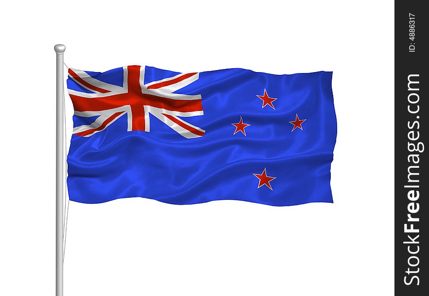 Illustration of waving New Zealander flag on white. Illustration of waving New Zealander flag on white
