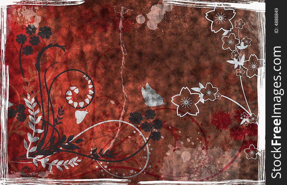 Grunge background with texture and floral. Grunge background with texture and floral