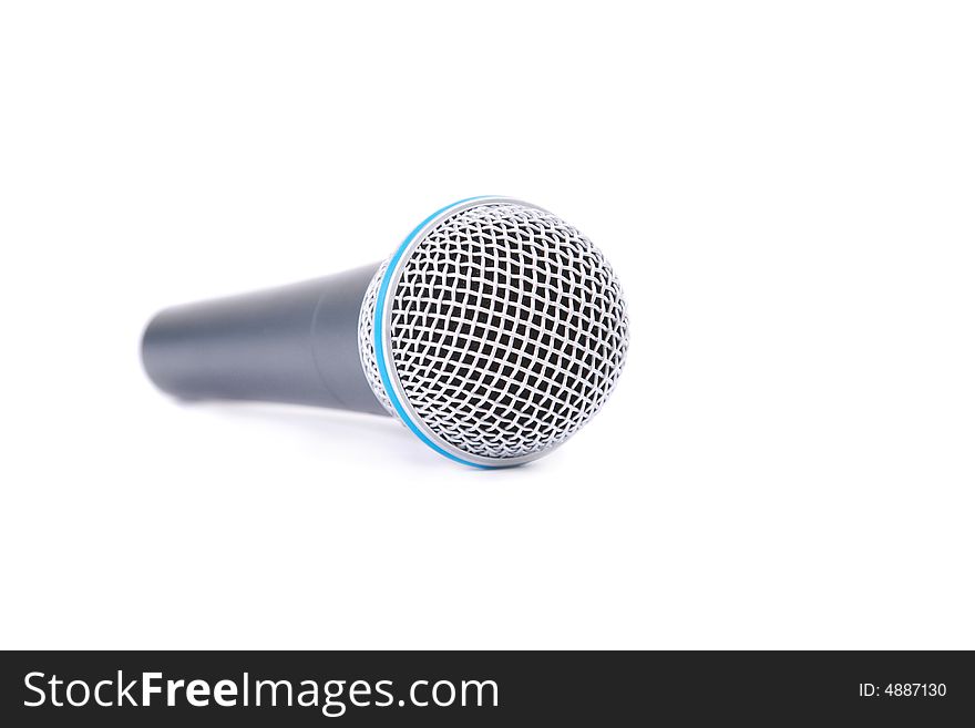 Black microphone for the singer on a white background