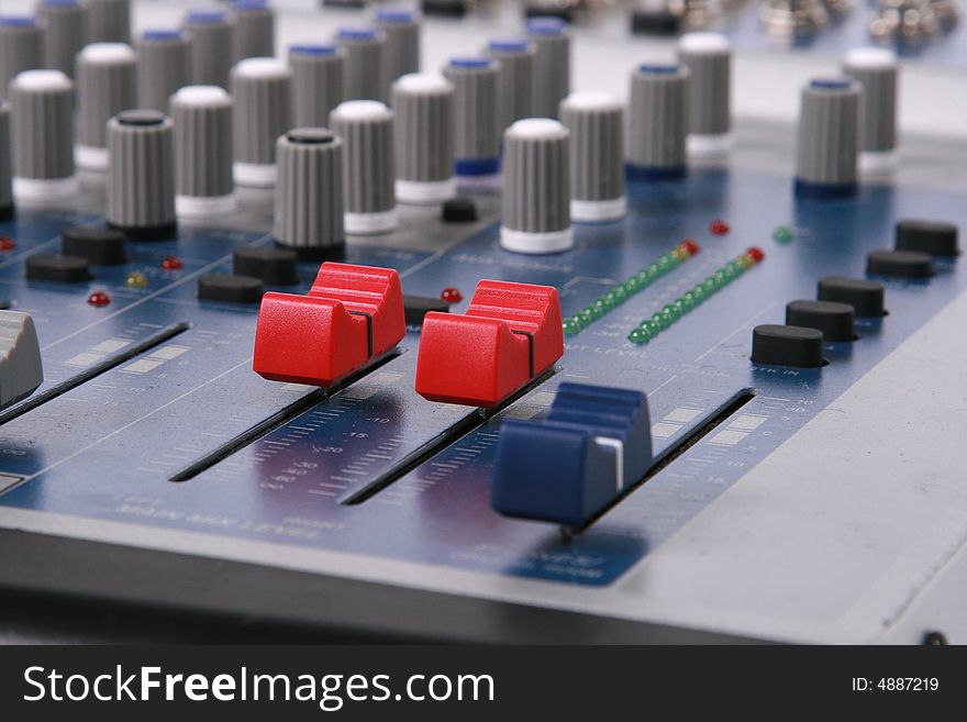18-channel audio mixing console close-up