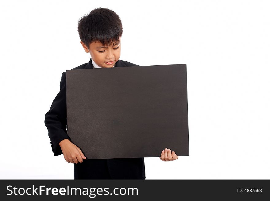 Young entrepreneur wearing black suit on a white background