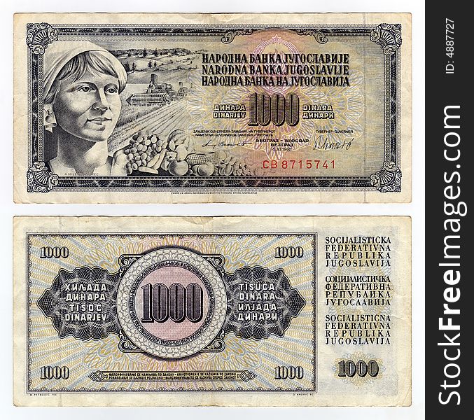 High resolution vintage yugoslavian banknote from 1981