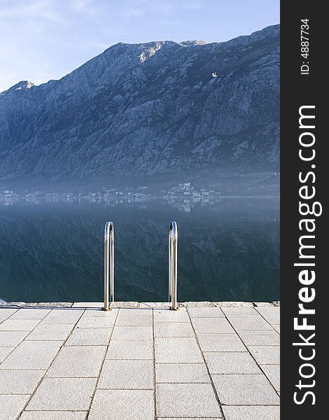 Steps for swimmers at Kotor bay, Montenegro. Steps for swimmers at Kotor bay, Montenegro.