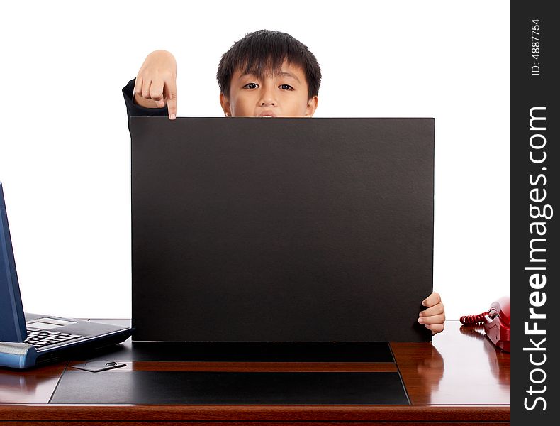 Child Holding A Blank Black Board