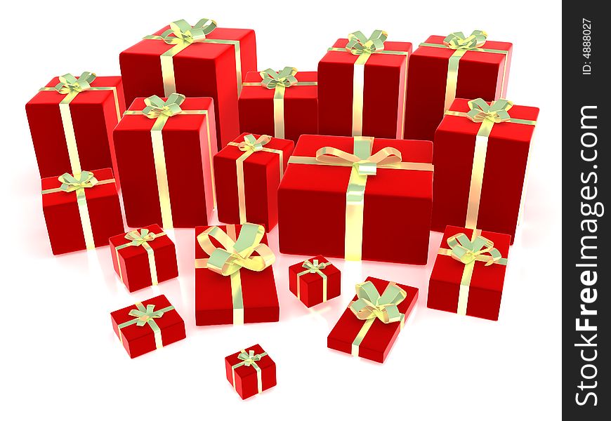 Red Gift Boxes On White Background 3D Rendering