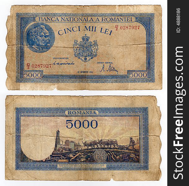 High resolution vintage romanian banknote from 1944