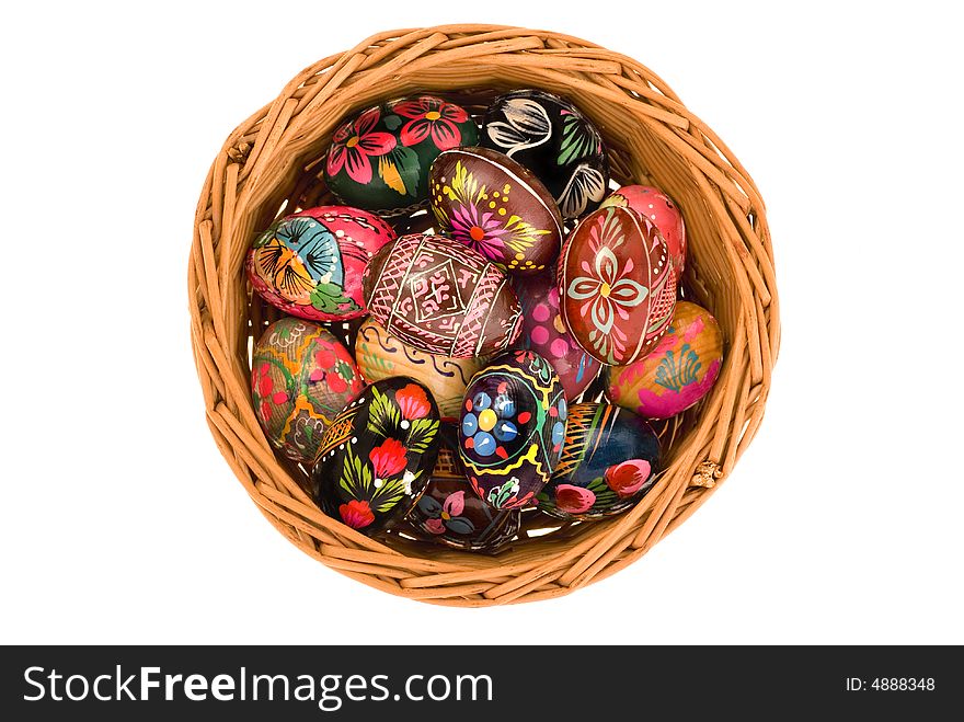 Easter eggs in willow basket
