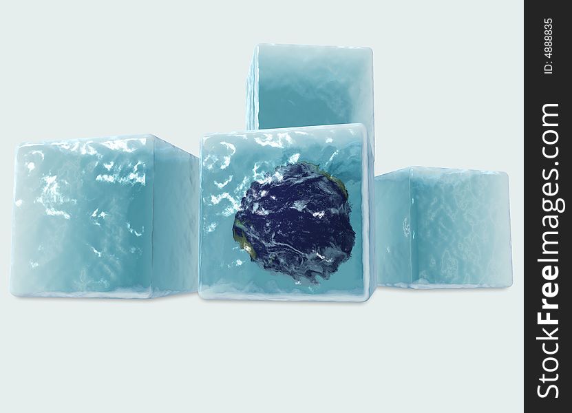 The earth trapped in a ice cube - digital art work