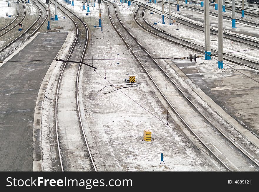 Ways on railroad station, winter, snow. Ways on railroad station, winter, snow.