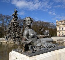 Sculptures And A Fountain At Herrenchiemsee . Royalty Free Stock Image