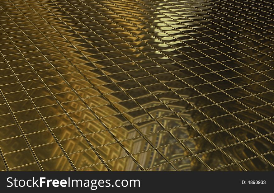 Computer generated 3d model of golden tiled floor. Computer generated 3d model of golden tiled floor