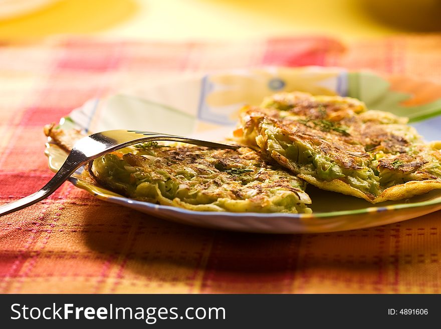 Food serias: cabbage pancake on the plate