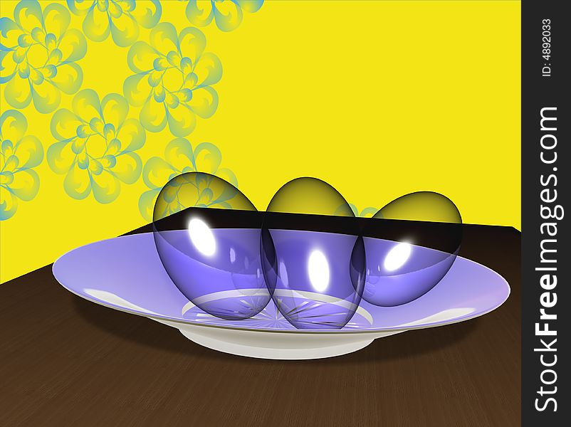 Glass eggs on a plate. Glass eggs on a plate