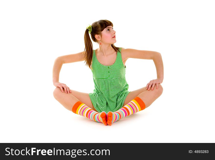 Happy girl over white background