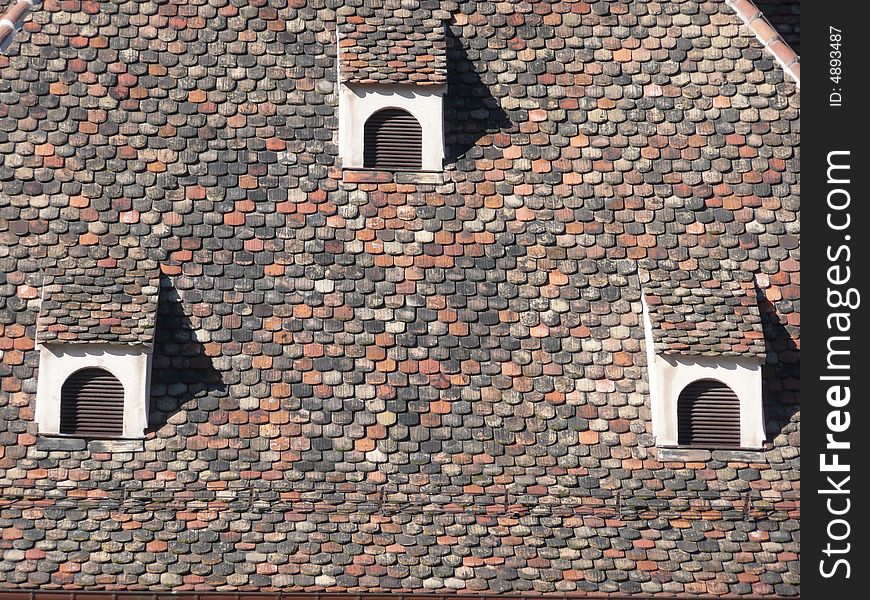 Dormer on roof with beaver tail tiles in the old town of Strasbourg / France