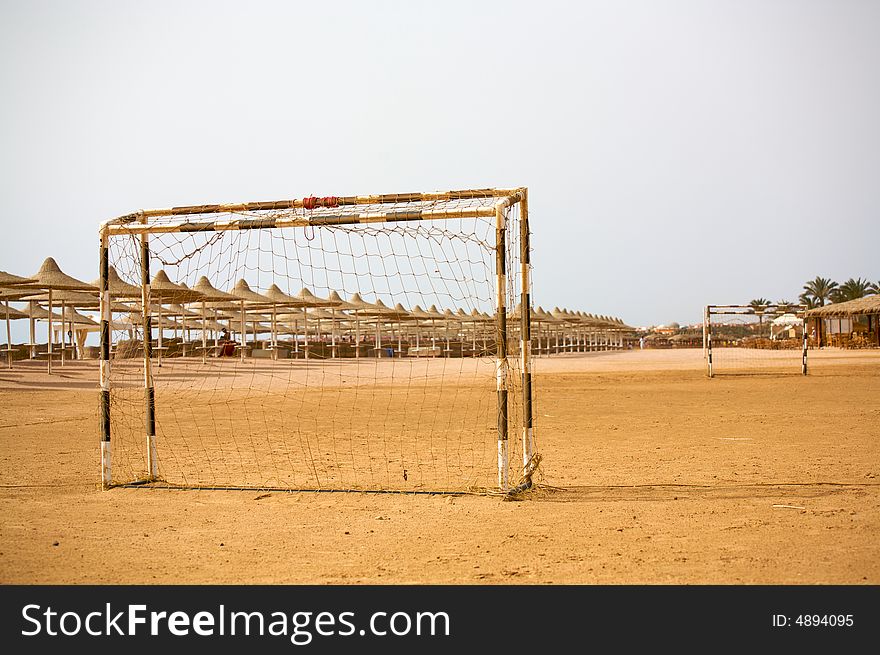 Football pitch early in the morning on the beach with Red sea. Gun. Football pitch early in the morning on the beach with Red sea. Gun.