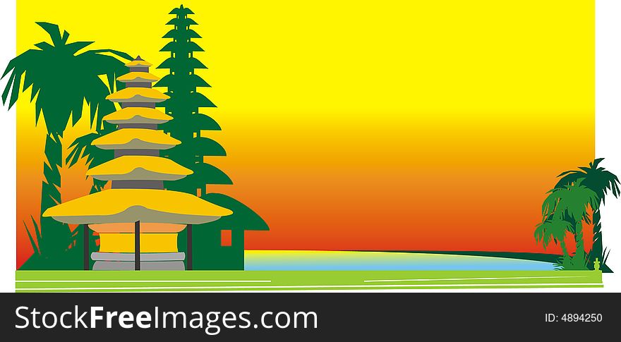 Landscape of a temple with bluring red background. Landscape of a temple with bluring red background