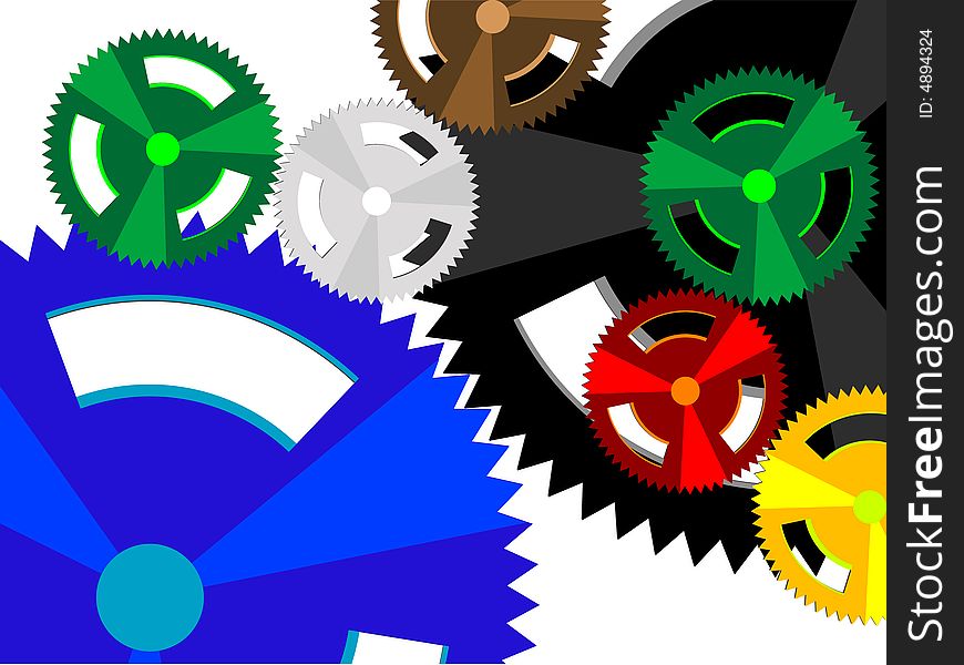 Background - the mechanism from multi-coloured gears in a vector