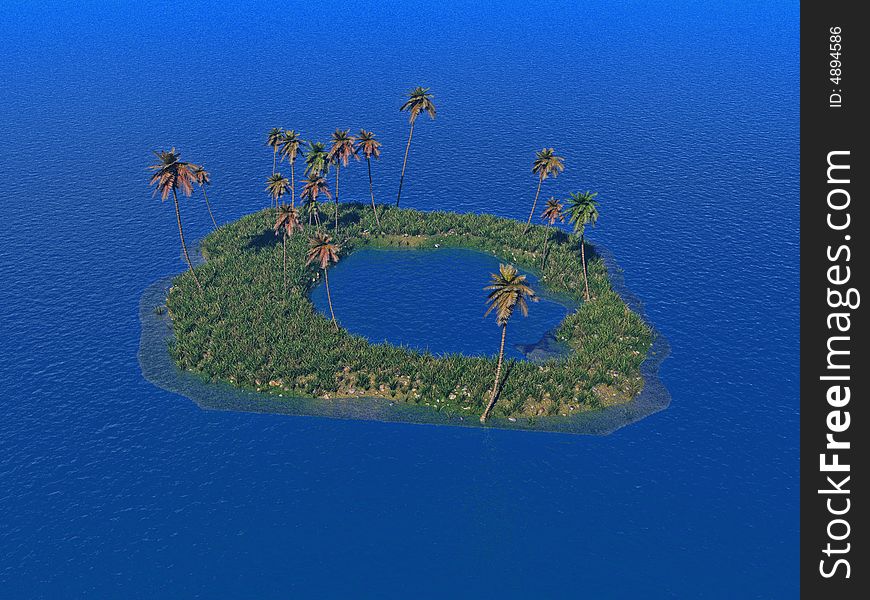 Coconut palm trees on a small island - digital artwork. Coconut palm trees on a small island - digital artwork