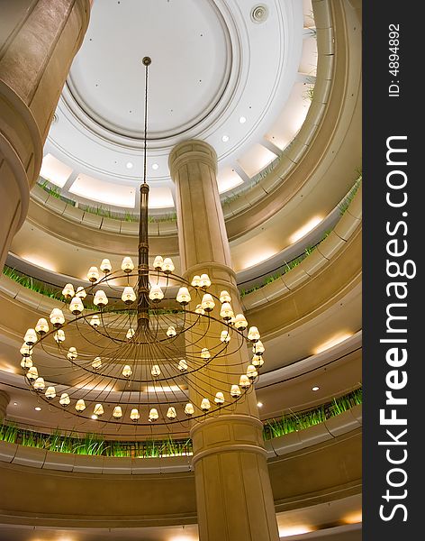 Luxury shopping mall with giant lamp