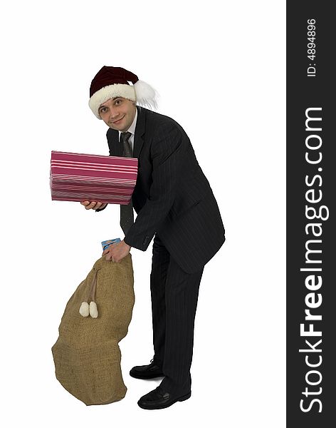 Businessman with a cap of Santa Claus. Businessman with a cap of Santa Claus.