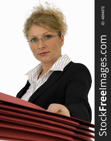 Business woman with red folder.