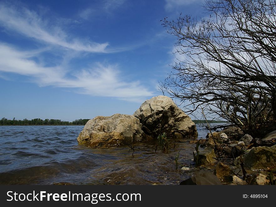 Coast of the deep river in the early spring. Coast of the deep river in the early spring