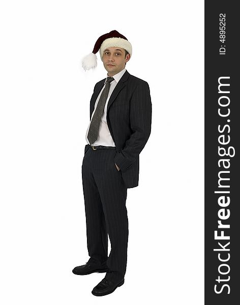 Businessman with a cap of Santa Claus. Businessman with a cap of Santa Claus.