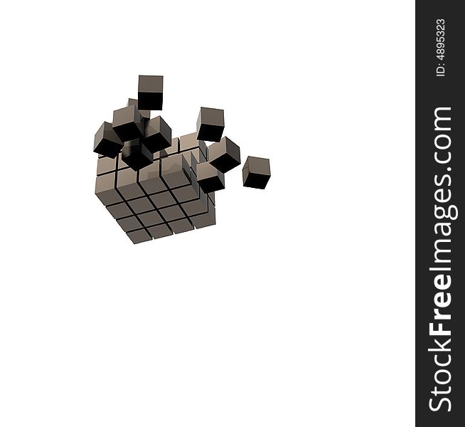 Disassembled cube on the white background (flying)