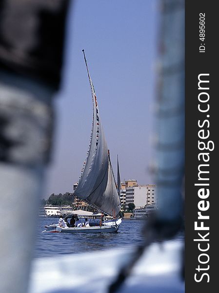 Sailing boat on river in Egypt