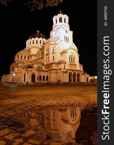 Alexander Nevsky Cathedral in Sofia at night