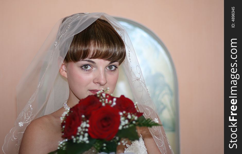 Portrait of the bride in a veil before wedding