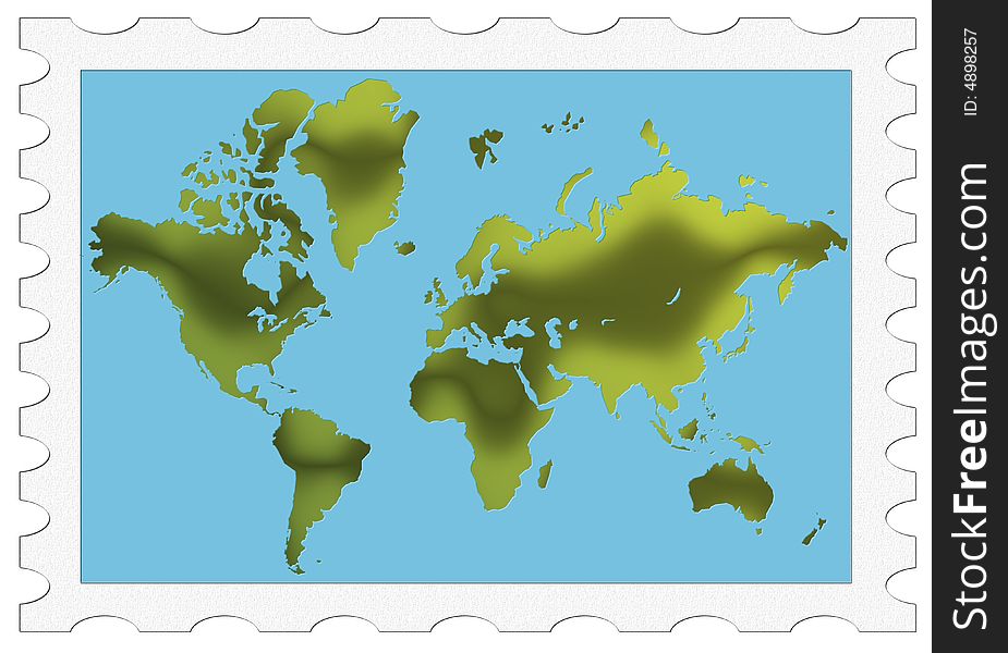 Digital Art World Map Stamp with Green Gradient 3D. Digital Art World Map Stamp with Green Gradient 3D