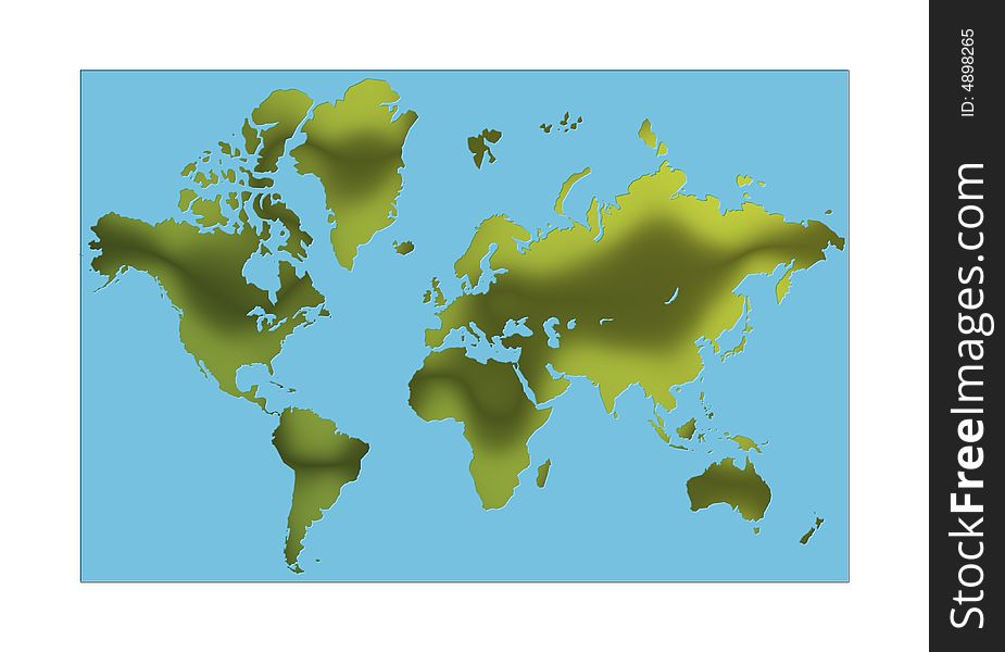 Digital Art World Map with Green Gradient 3D. Digital Art World Map with Green Gradient 3D
