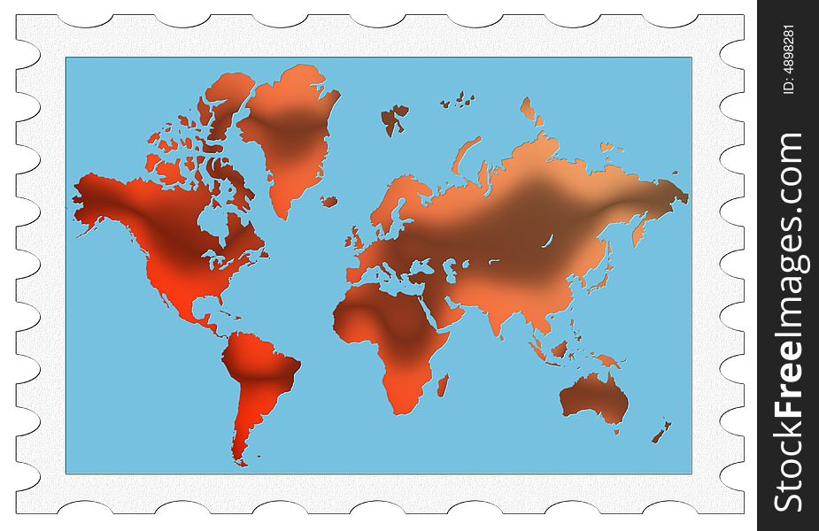 Digital Art World Map Stamp with Red Gradient 3D. Digital Art World Map Stamp with Red Gradient 3D